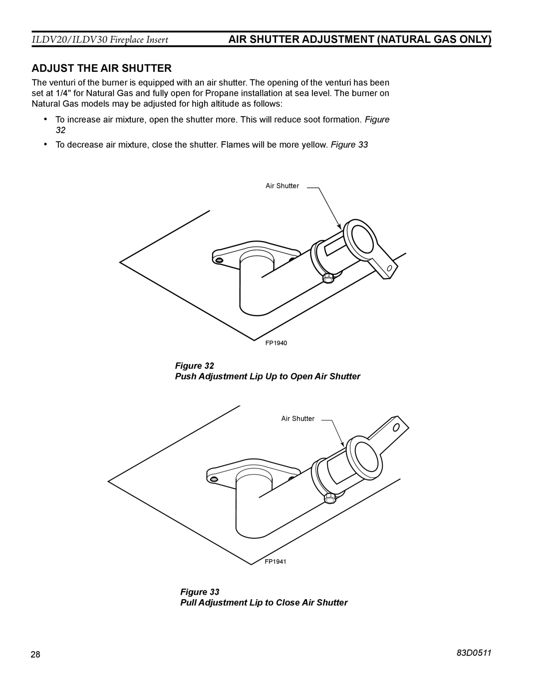 Monessen Hearth ILDV30NV, ILDV20NV, ILDV20PV manual Adjust the AIR Shutter 