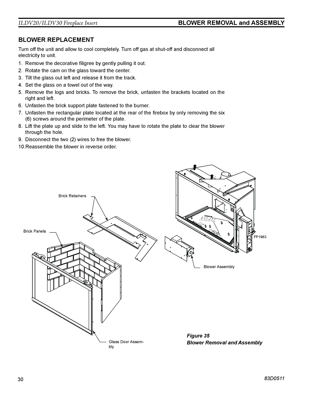 Monessen Hearth ILDV20NV, ILDV30NV, ILDV20PV manual Blower Replacement 