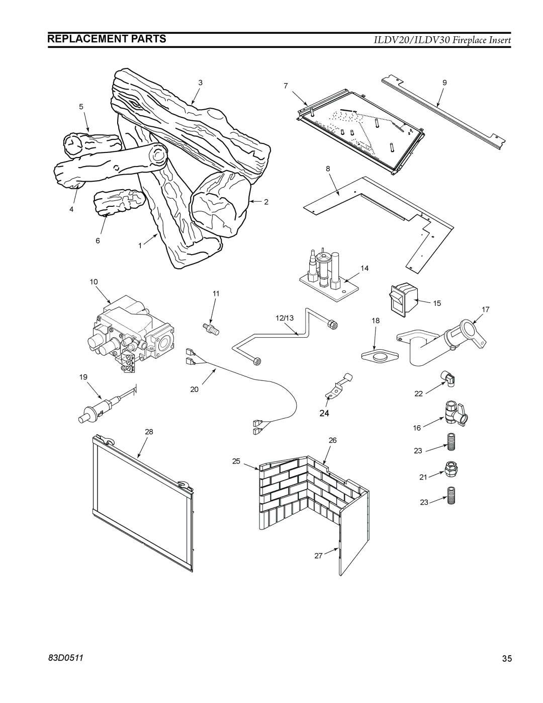 Monessen Hearth ILDV20PV, ILDV20NV, ILDV30NV manual Replacement Parts 