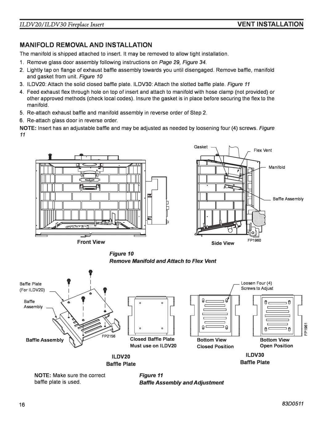 Monessen Hearth ILDV30NV Manifold Removal And Installation, ILDV20/ILDV30 Fireplace Insert, vent installation, 83D0511 