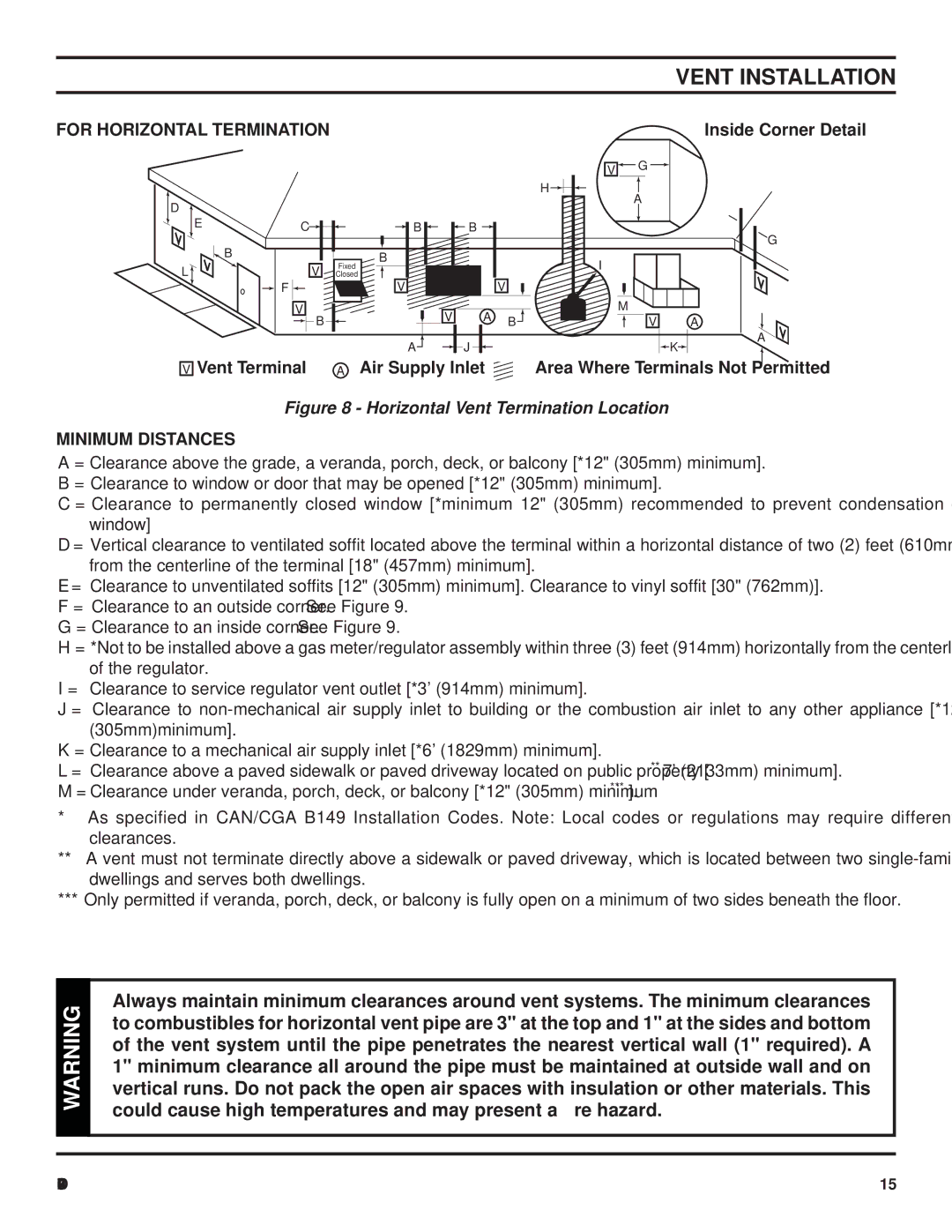 Monessen Hearth KHLDV SERIES manual Horizontal Vent Termination Location, Minimum Distances 