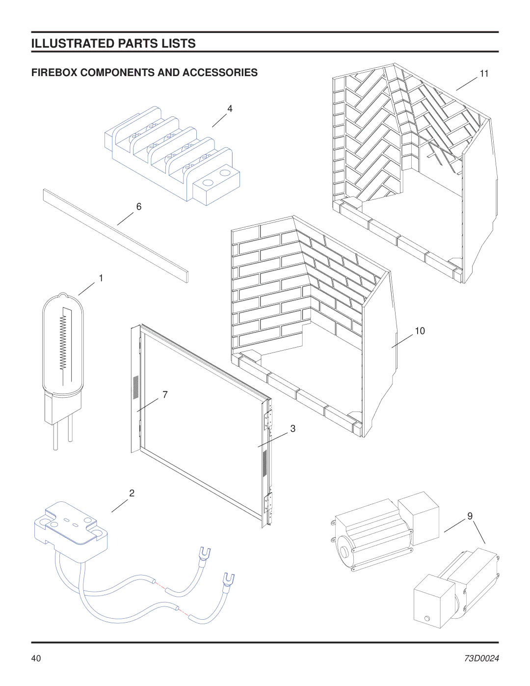 Monessen Hearth KHLDV SERIES manual Illustrated Parts Lists, Firebox Components and Accessories 