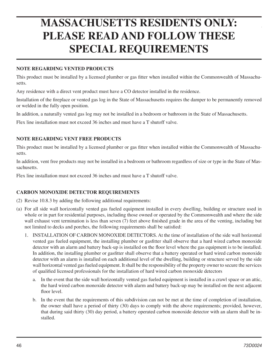 Monessen Hearth KHLDV SERIES manual Special Requirements 