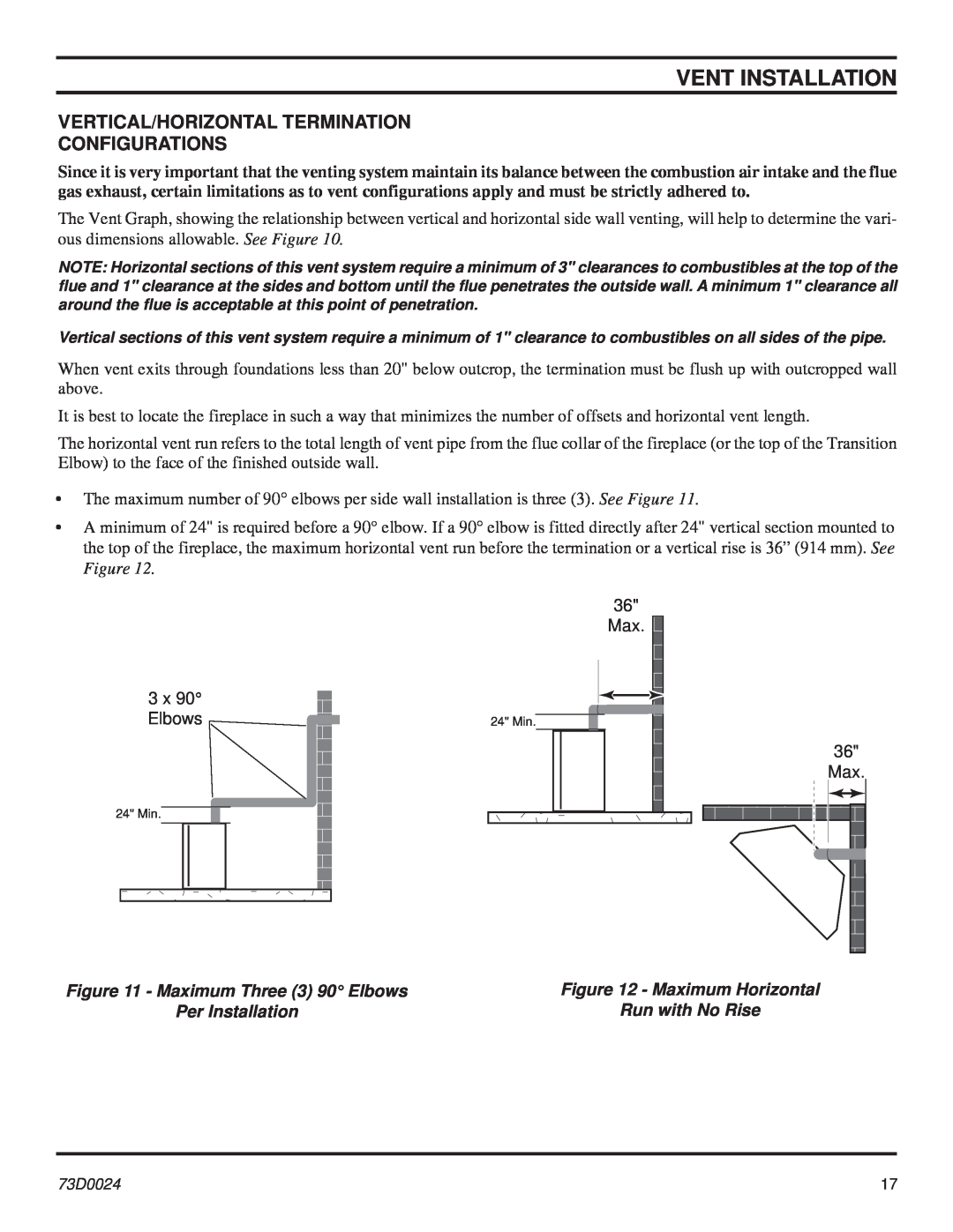 Monessen Hearth KHLDV SERIES manual Vertical/Horizontal Termination Configurations, Vent Installation, Per Installation 