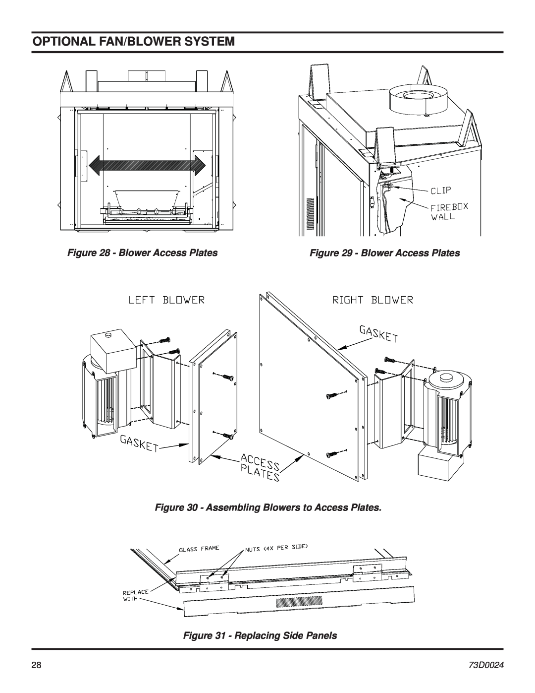 Monessen Hearth KHLDV SERIES manual Optional Fan/Blower System, Blower Access Plates, Assembling Blowers to Access Plates 