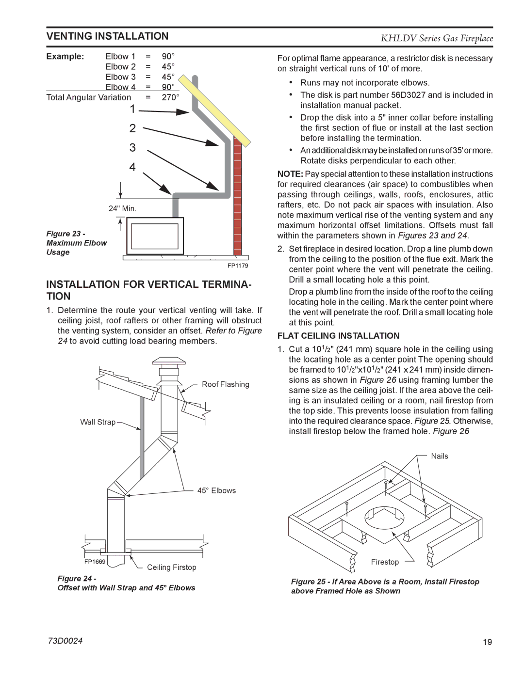 Monessen Hearth KHLDV400, KHLDV500 Installation for vertical termina- tion, Example, Flat ceiling installation 