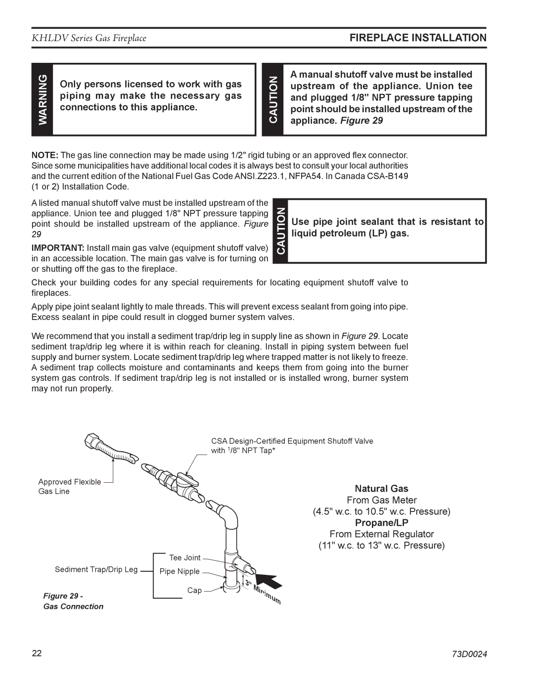 Monessen Hearth KHLDV500, KHLDV400 operating instructions Natural Gas, Propane/LP 