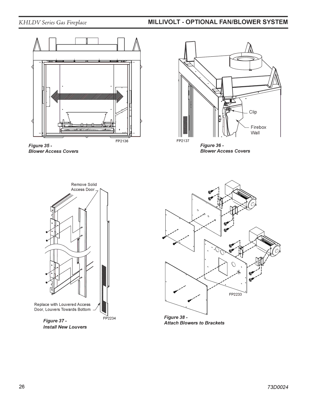 Monessen Hearth KHLDV500, KHLDV400 operating instructions Blower Access Covers 