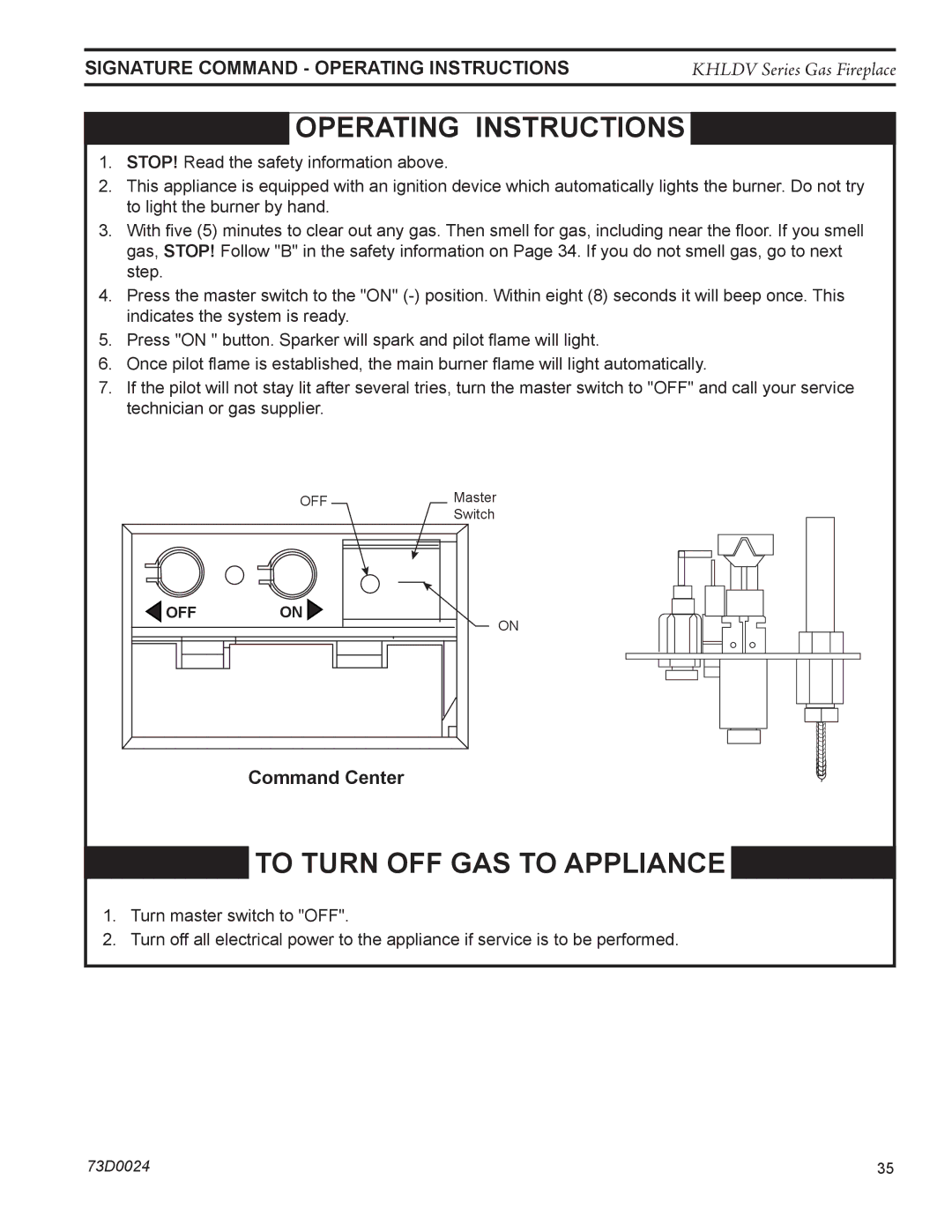 Monessen Hearth KHLDV400, KHLDV500 operating instructions OPERATing Instructions, Command Center 