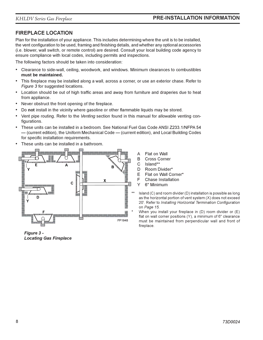 Monessen Hearth KHLDV500, KHLDV400 operating instructions Fireplace Location, PRE-INSTALLATION Information 