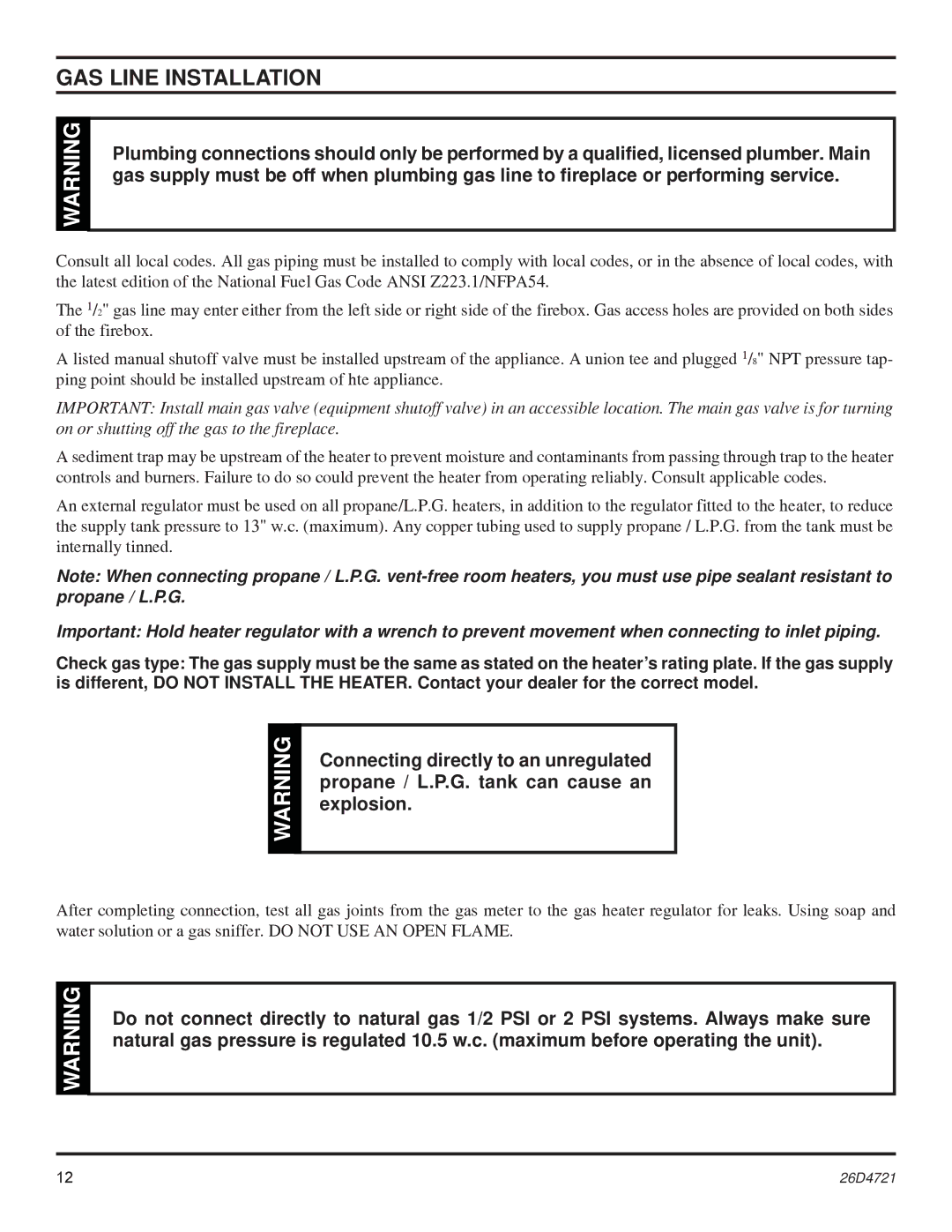 Monessen Hearth LCUF32-F dimensions GAS Line Installation 