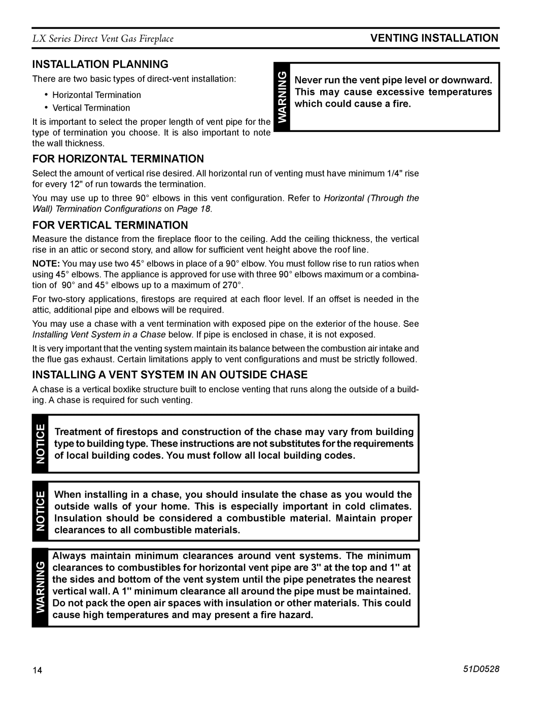 Monessen Hearth LX36DV, LX32DV Installation planning, For horizontal termination, For vertical termination 