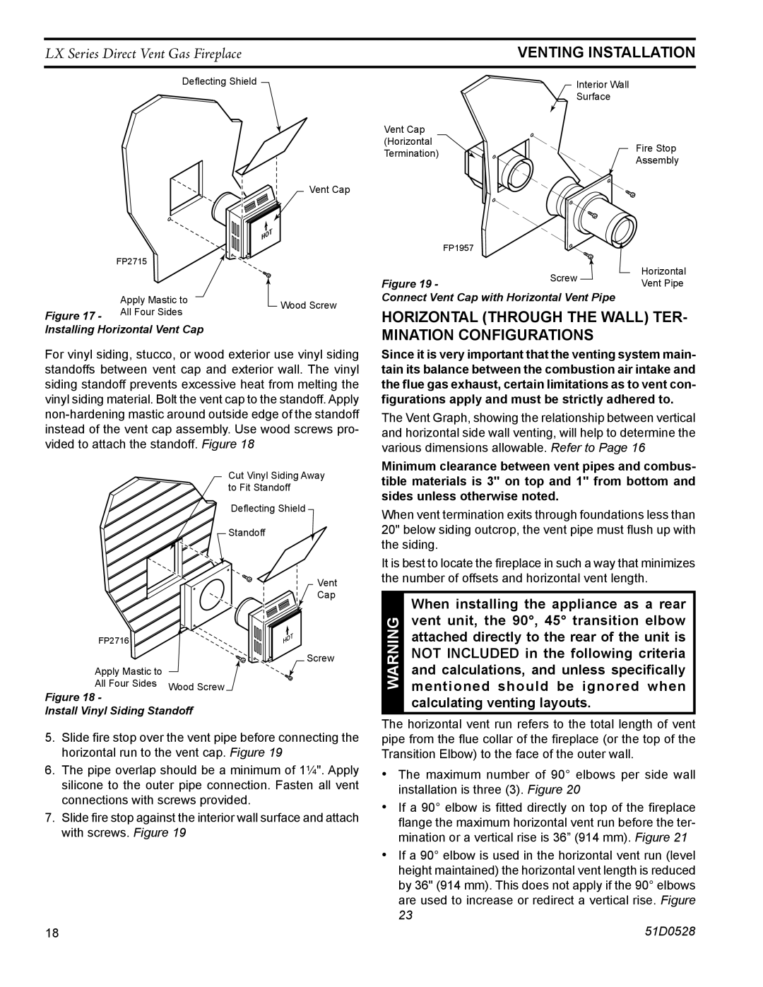 Monessen Hearth LX36DV, LX32DV operating instructions Horizontal through the wall ter- mination configurations 