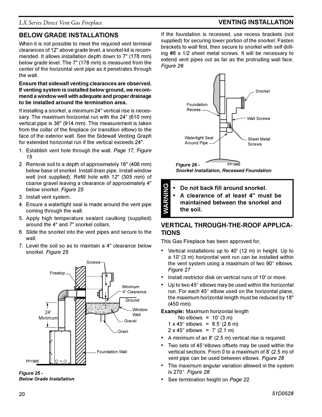 Monessen Hearth LX36DV, LX32DV operating instructions Below Grade Installations, Vertical through-the-roof applica- tions 