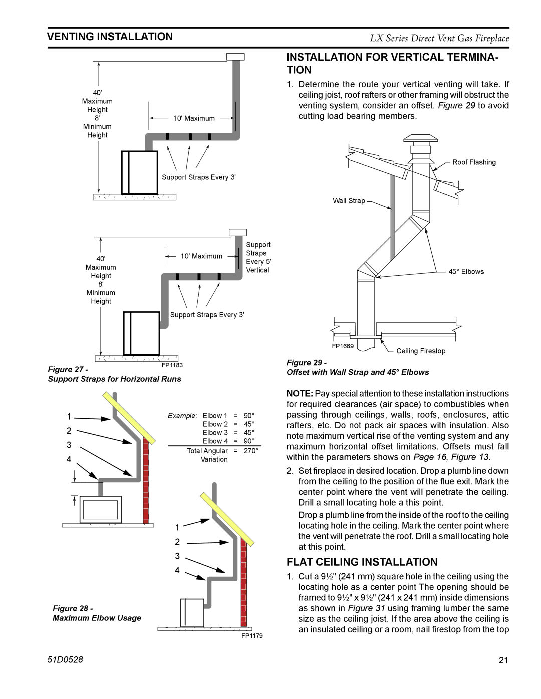 Monessen Hearth LX32DV, LX36DV operating instructions Installation for Vertical TERMINA- Tion, Flat Ceiling Installation 