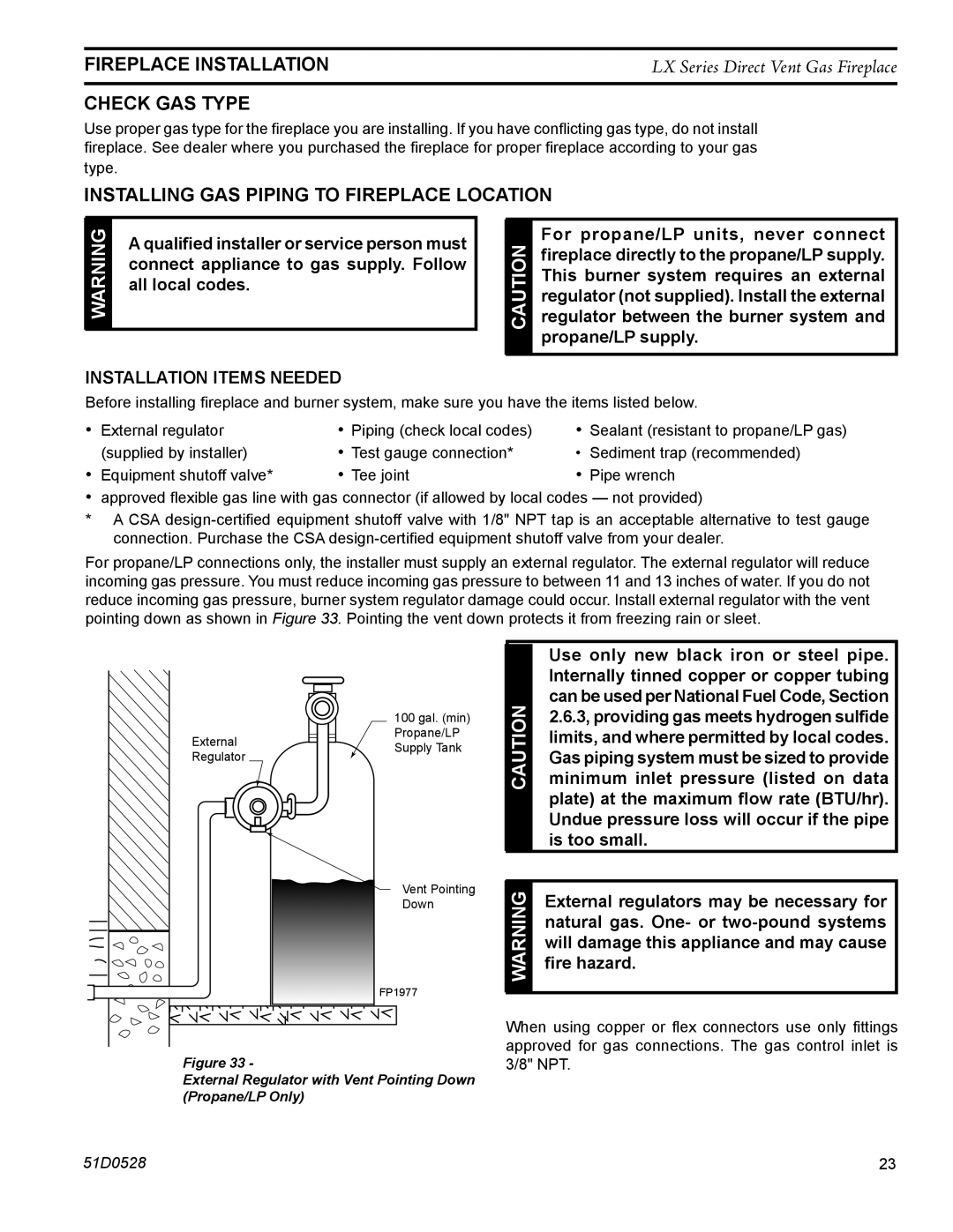 Monessen Hearth LX32DV, LX36DV operating instructions Check gas type, Installing gas piping to fireplace location 