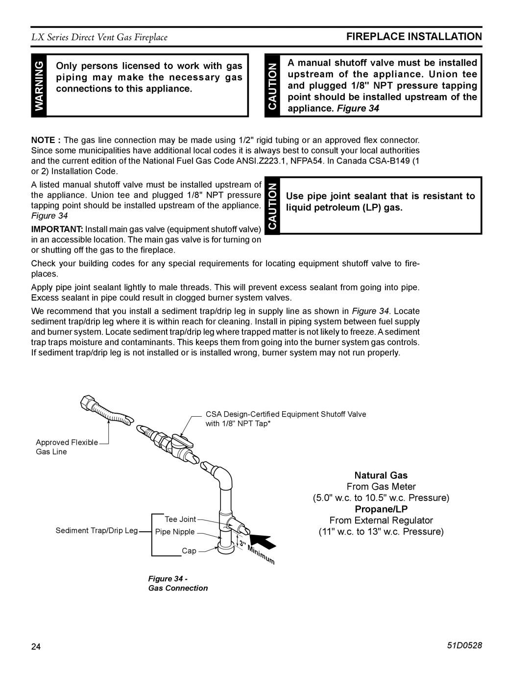 Monessen Hearth LX36DV, LX32DV operating instructions Natural Gas, Propane/LP 