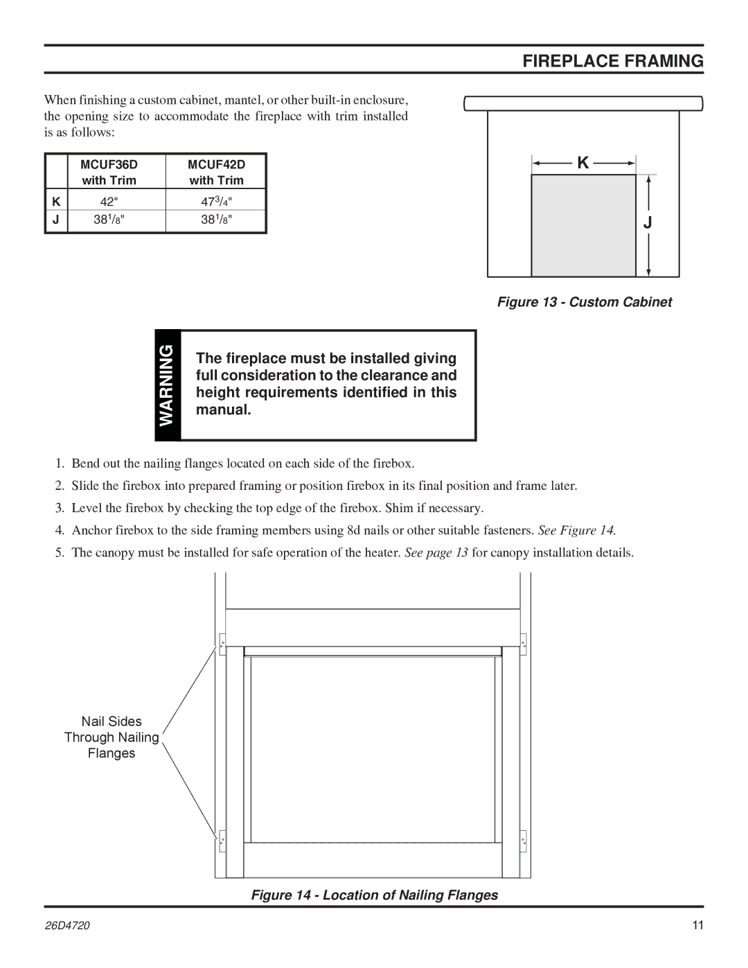 Monessen Hearth MCUF42D SERIES dimensions Custom Cabinet 