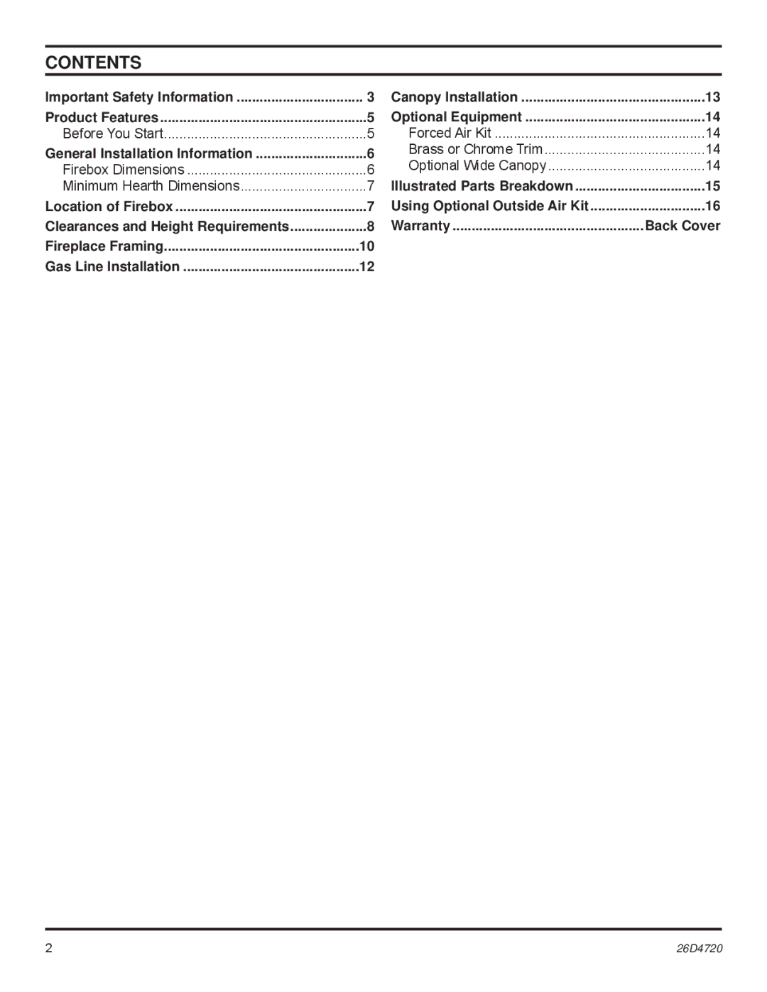 Monessen Hearth MCUF42D SERIES dimensions Contents 