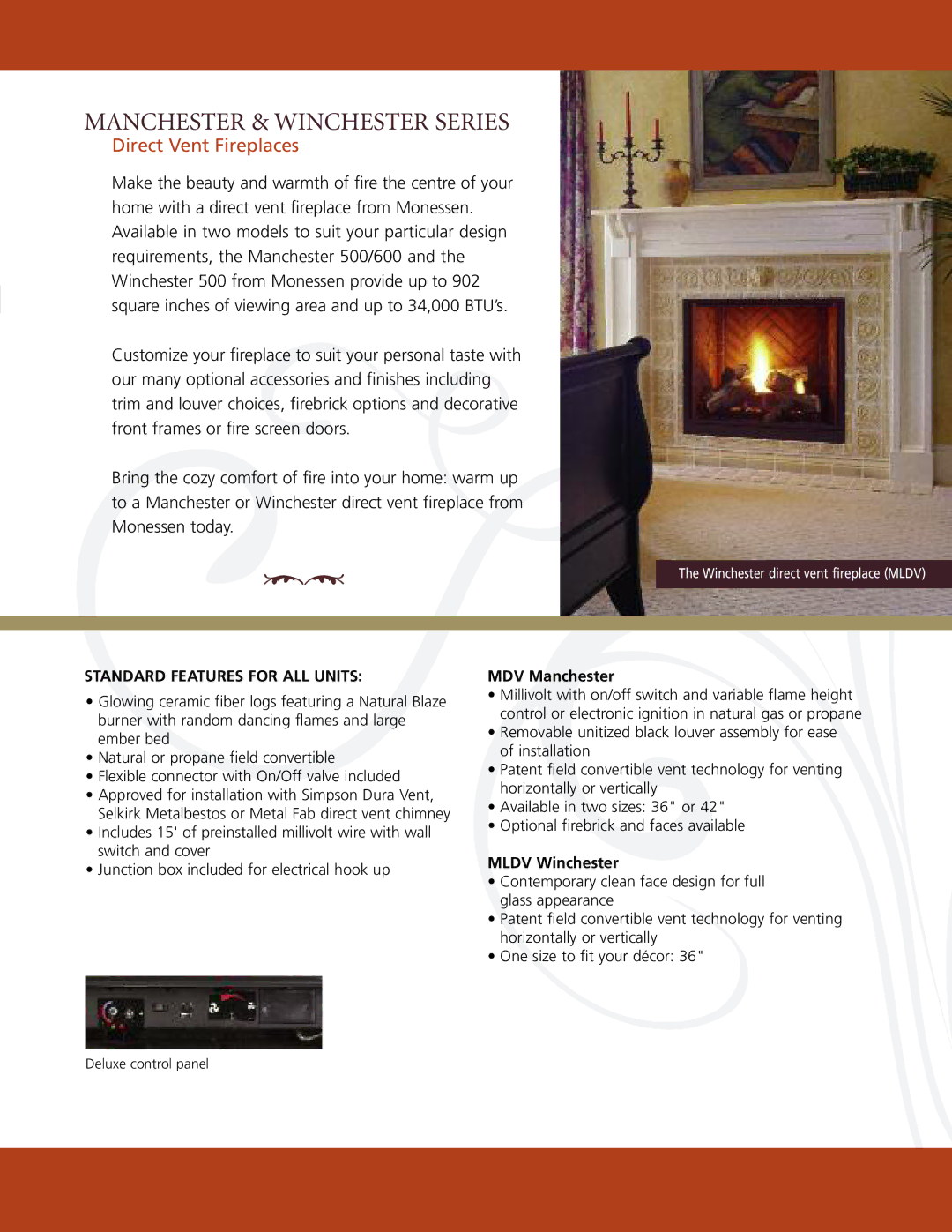 Monessen Hearth MDV500 manual Manchester & Winchester Series 