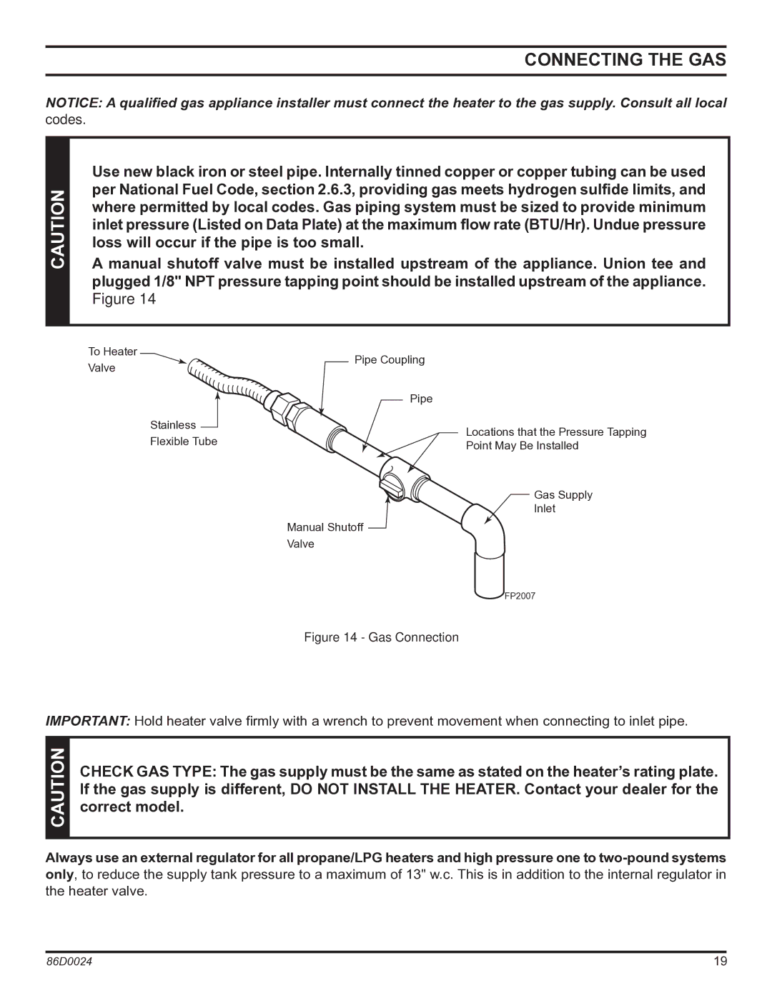 Monessen Hearth MJ27PR, MJ27NR operating instructions Connecting the GAS, Gas Connection 