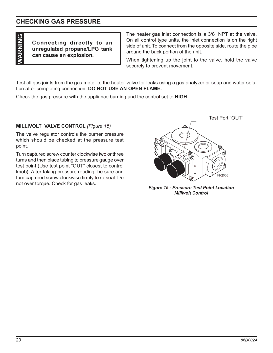 Monessen Hearth MJ27NR, MJ27PR operating instructions Checking GAS Pressure, Millivolt Valve Control Figure 