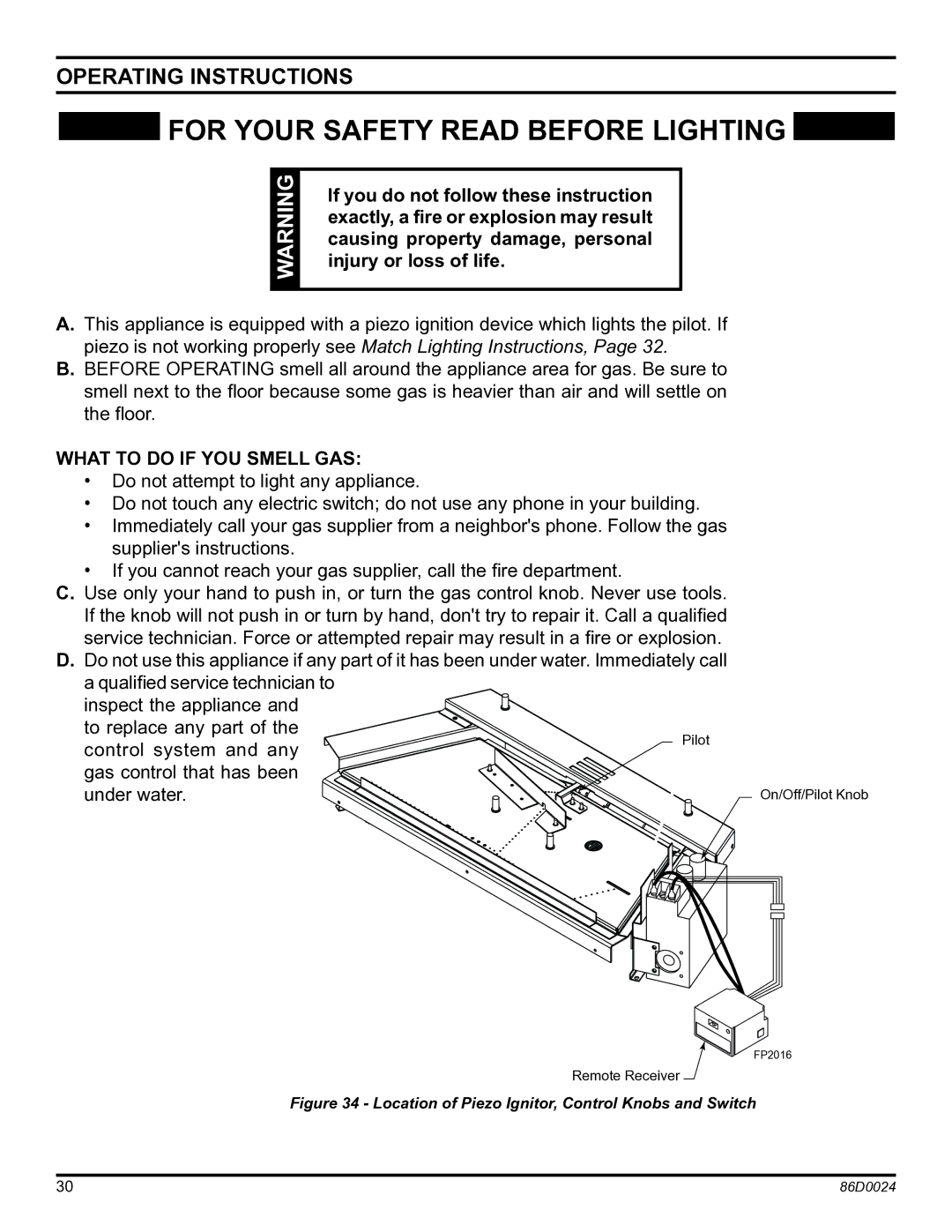 Monessen Hearth MJ27NR, MJ27PR operating instructions Operating Instructions, What to do if YOU Smell GAS 