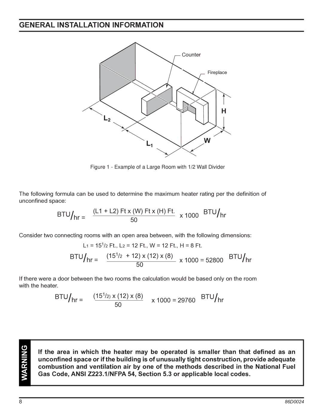 Monessen Hearth MJ27NR, MJ27PR operating instructions BTU / hr = 