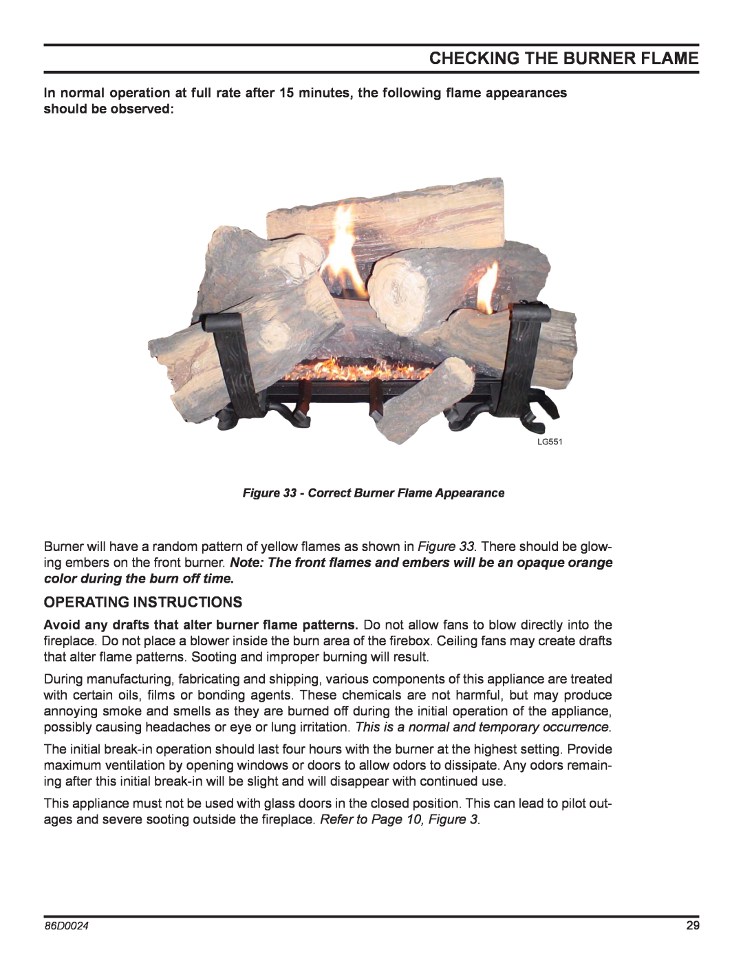 Monessen Hearth MJ27PR, MJ27NR operating instructions Checking The Burner Flame, Operating Instructions 