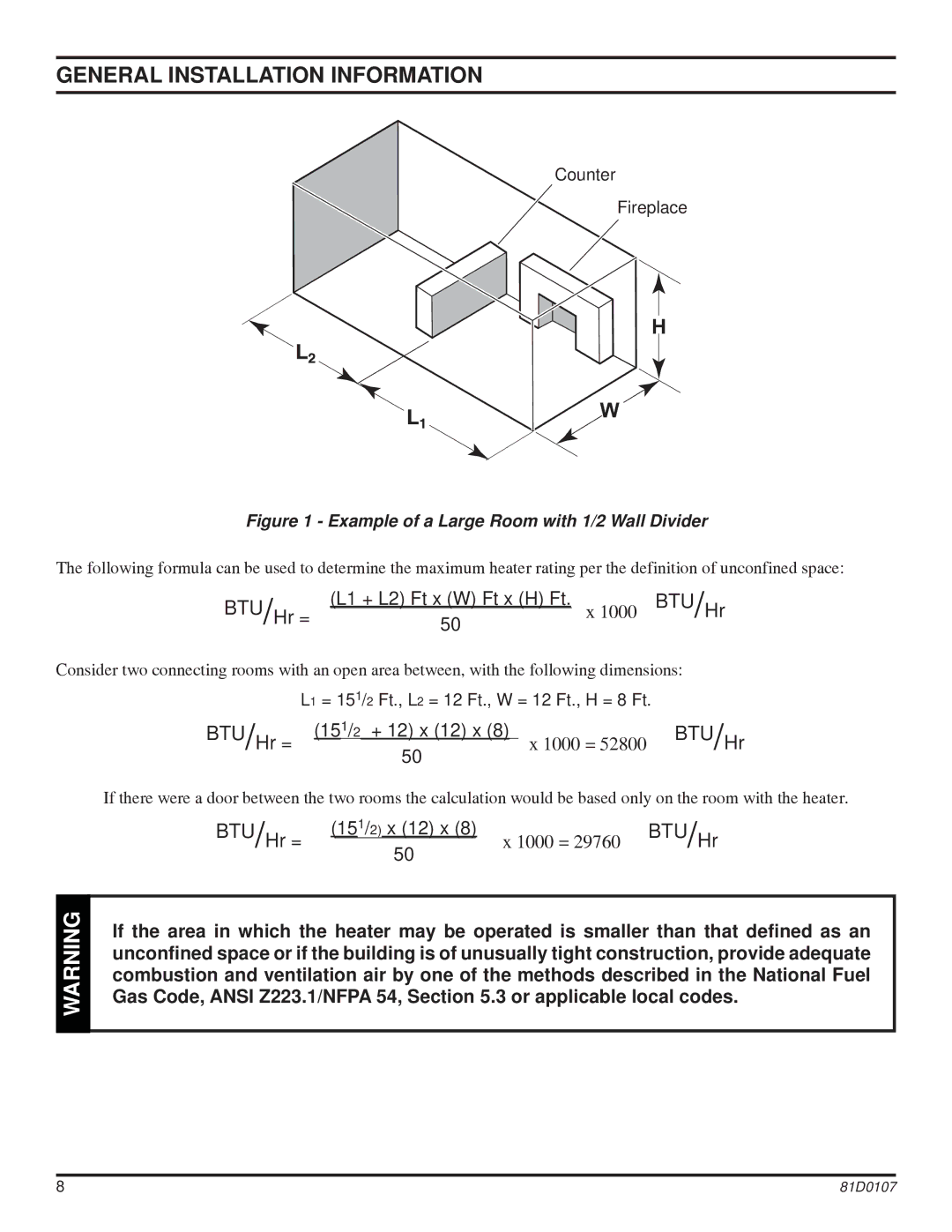 Monessen Hearth NB24, NB18 operating instructions BTU / Hr = 