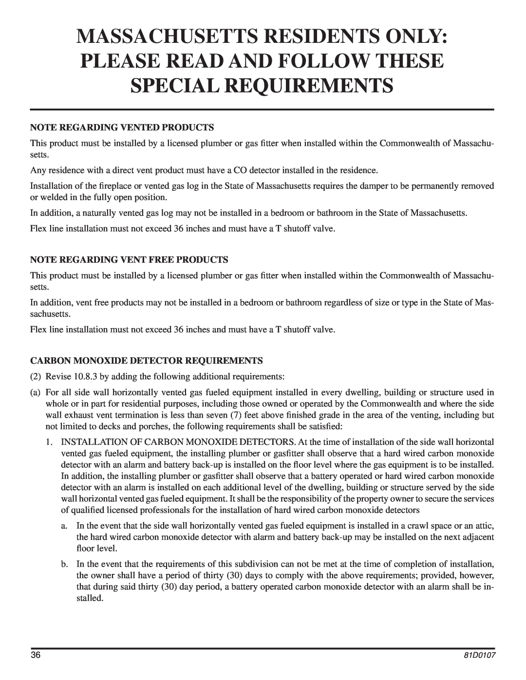 Monessen Hearth NB24, NB18 operating instructions Note Regarding Vented Products, Note Regarding Vent Free Products 