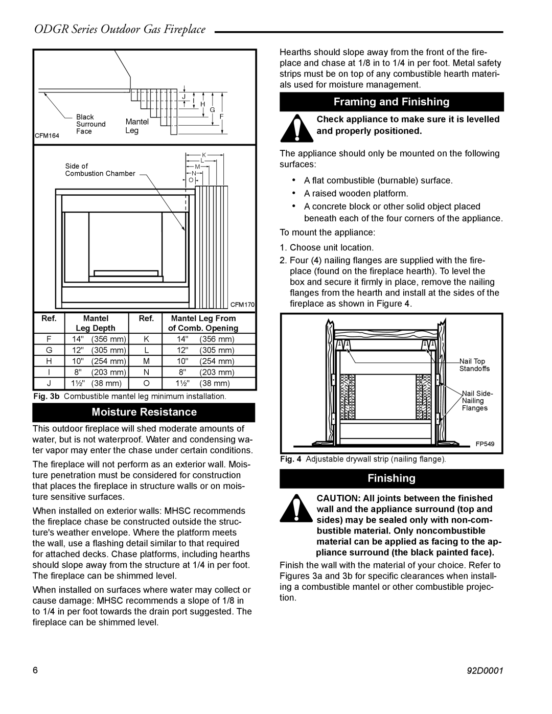 Monessen Hearth ODGR500, ODGR400 manual Framing and Finishing 