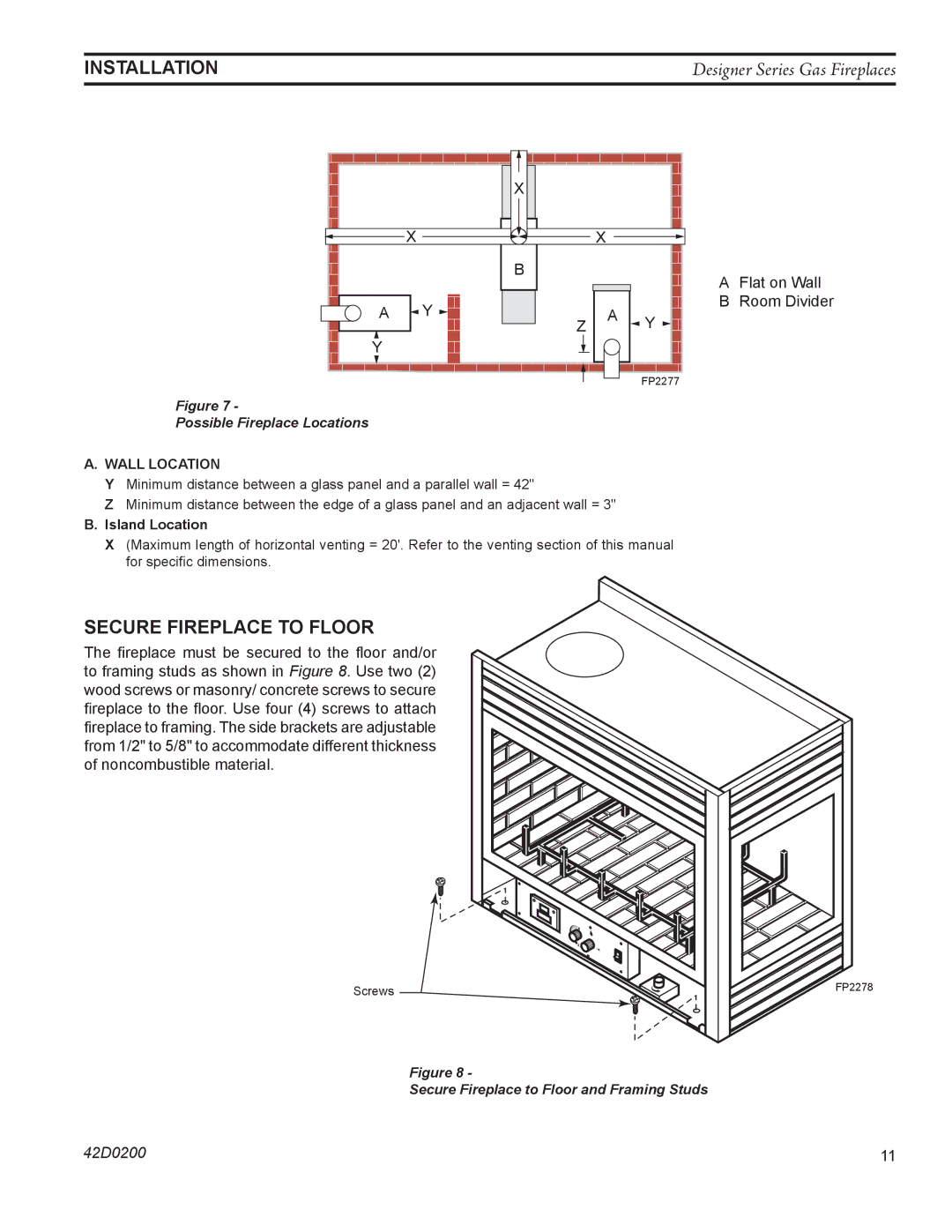 Monessen Hearth 624DV(ST, PF, CR, CL)NVC/PVC manual Installation, SecurE fireplace to floor 