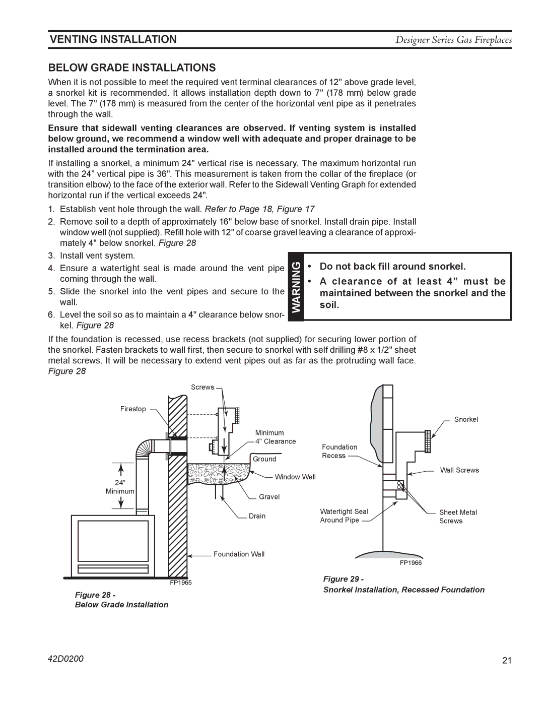 Monessen Hearth CR, PF, CL)NVC/PVC, 624DV(ST manual Below Grade Installations 