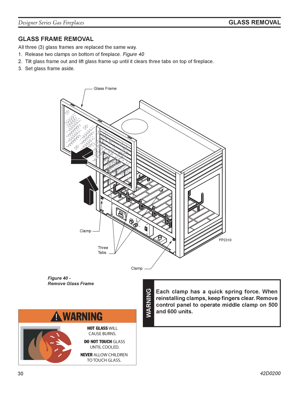 Monessen Hearth CL)NVC/PVC, PF, CR, 624DV(ST manual Glass removal, Glass Frame Removal 