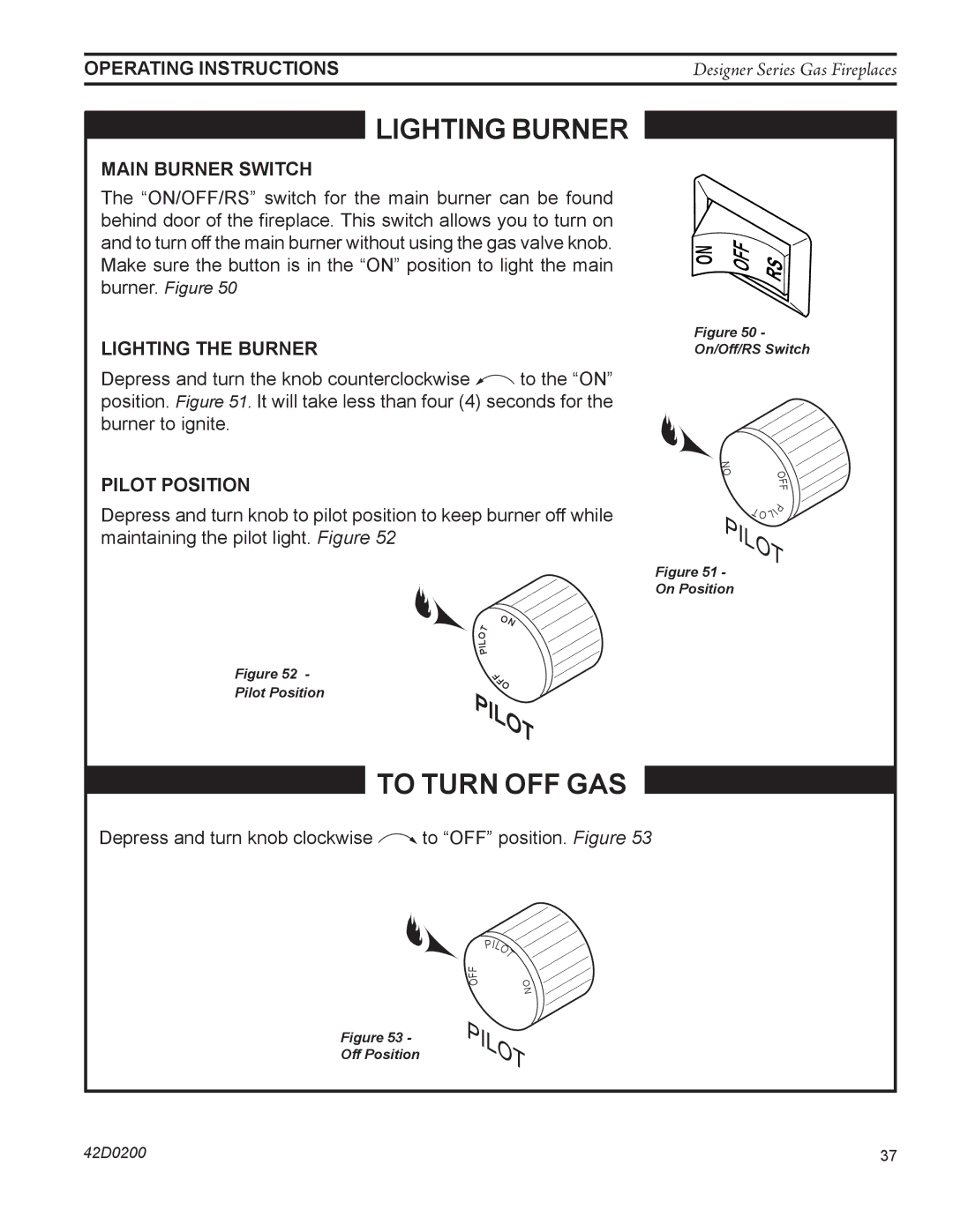 Monessen Hearth CR, PF, CL)NVC/PVC, 624DV(ST manual Main burner switch, Lighting the burner, Pilot position 