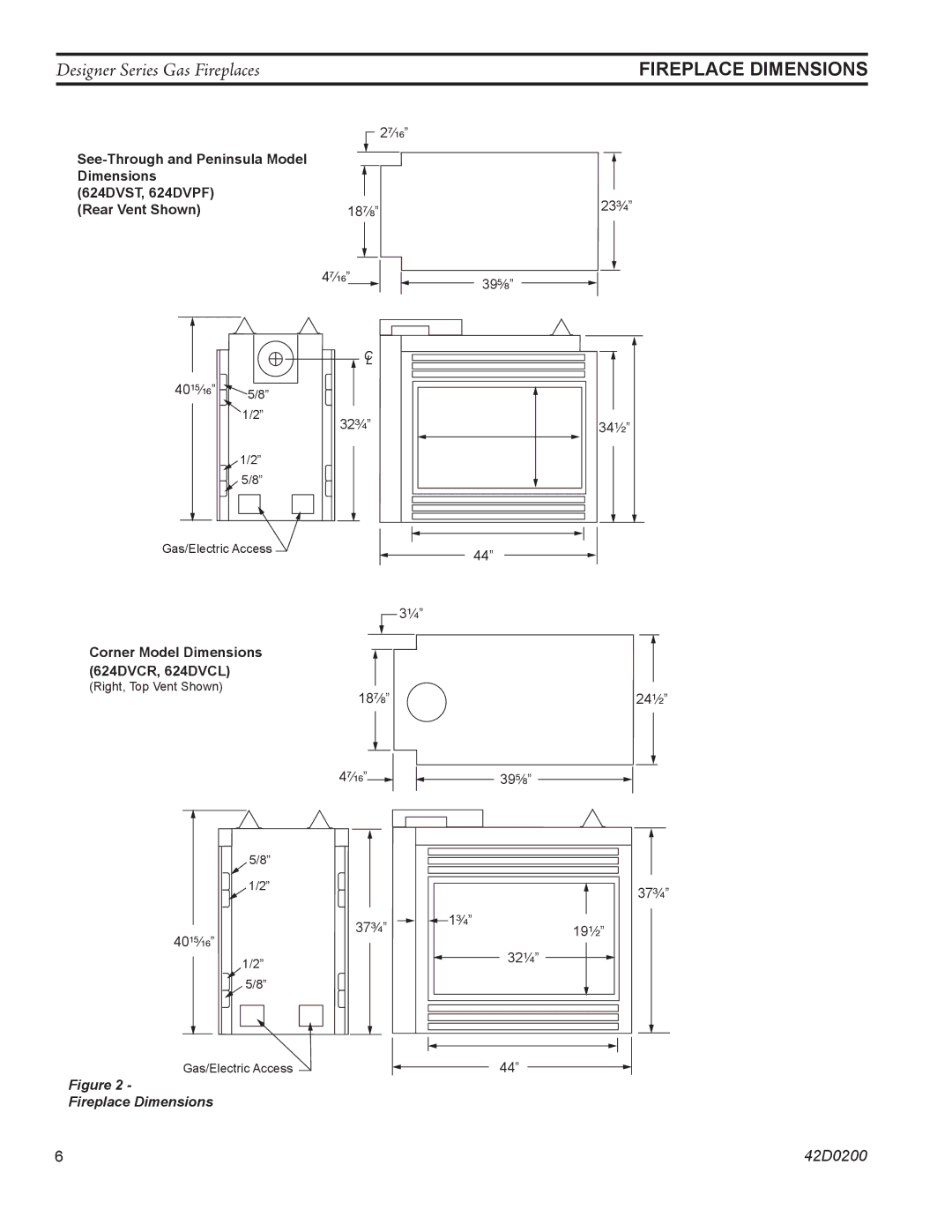 Monessen Hearth CL)NVC/PVC, PF, CR, 624DV(ST manual Fireplace Dimensions 