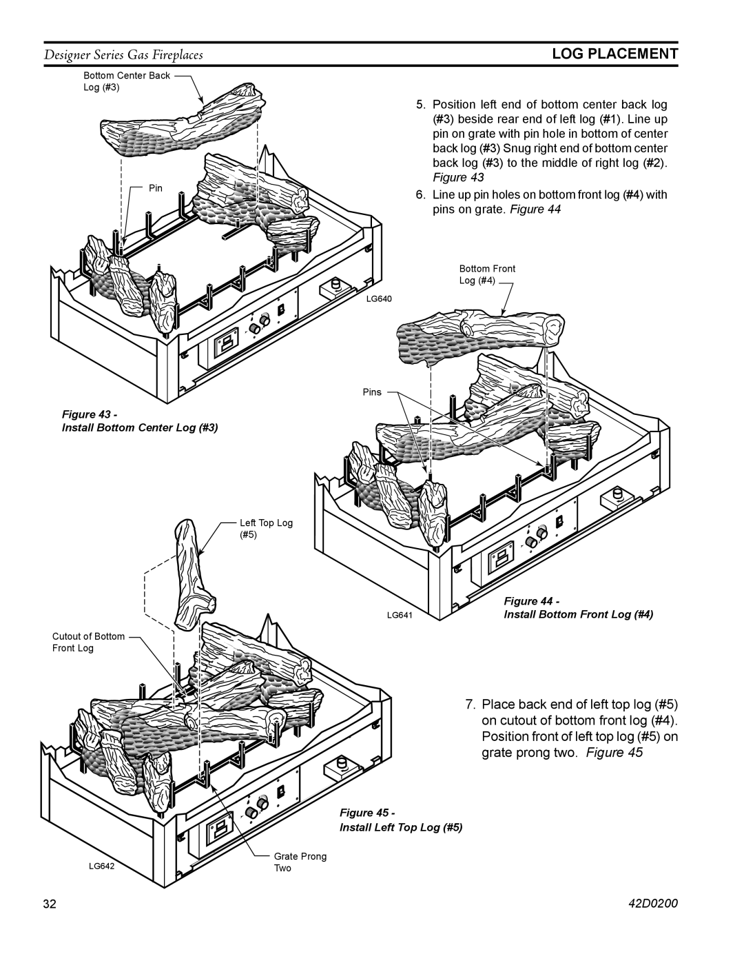 Monessen Hearth PF, CR, CL)NVC/PVC, 624DV(ST manual log placement, Designer Series Gas Fireplaces, 42D0200 