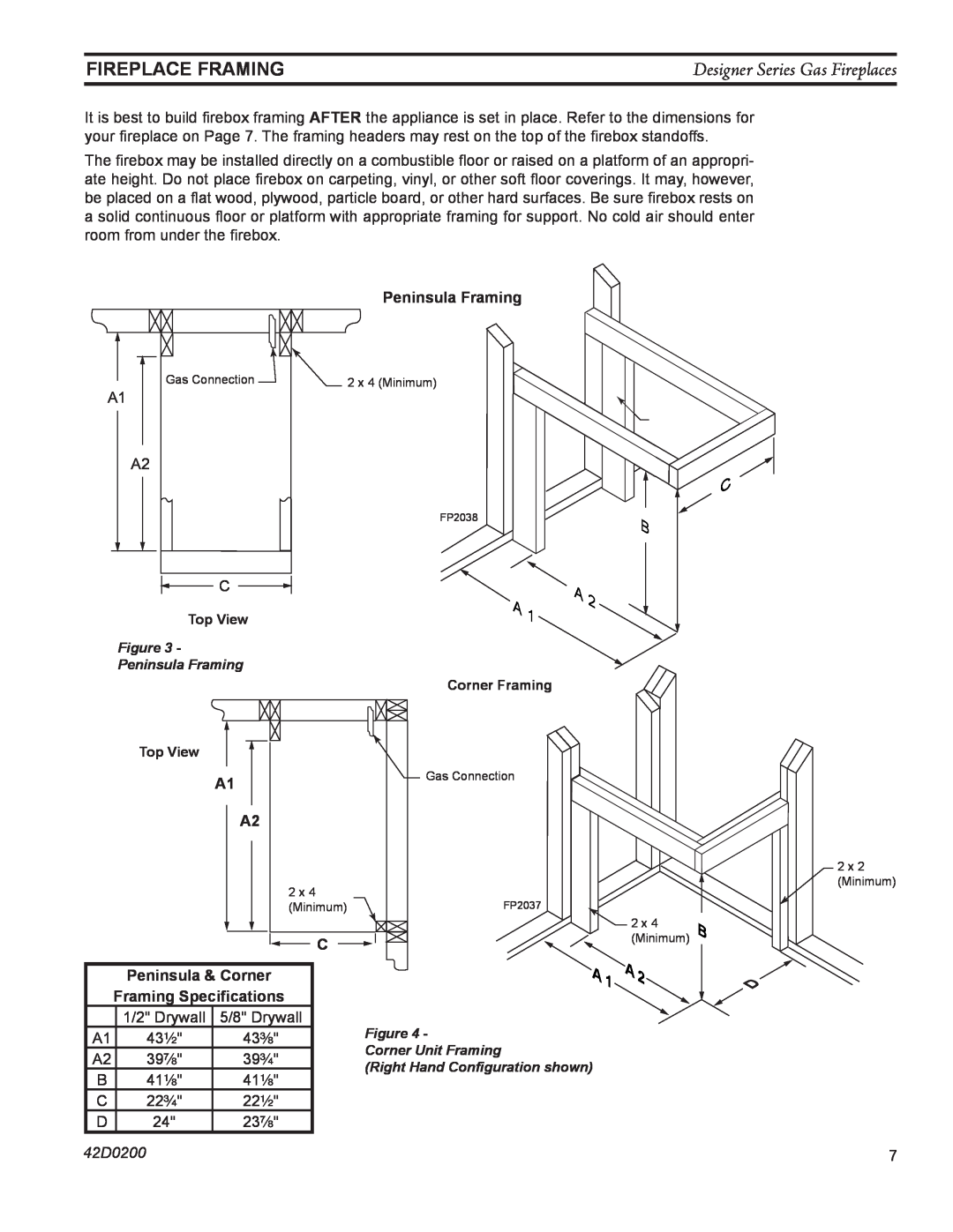 Monessen Hearth 624DV(ST, PF, CR, CL)NVC/PVC manual FIREPLACE Framing, Designer Series Gas Fireplaces, 42D0200 