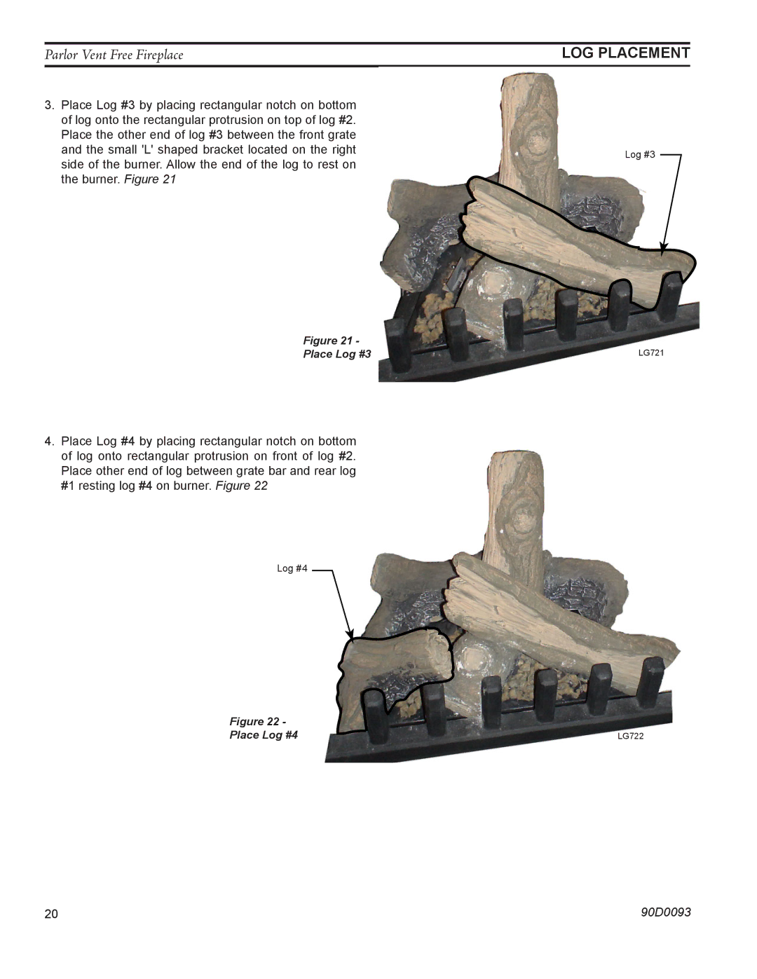 Monessen Hearth PL20 operating instructions Place Log #3 