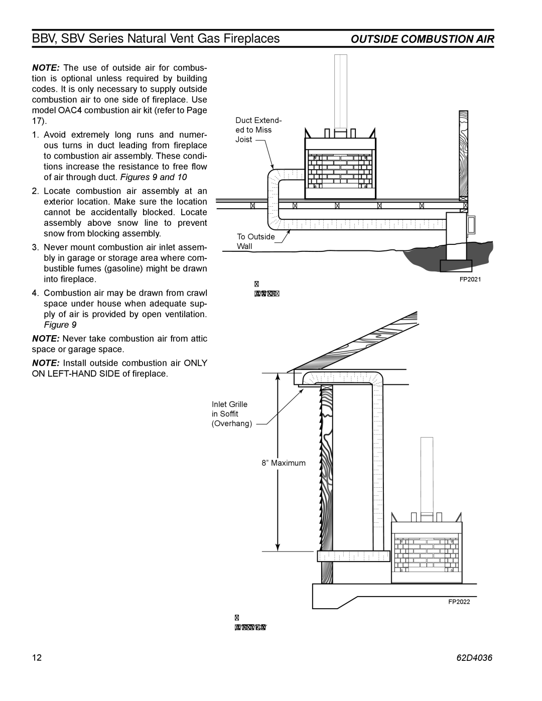 Monessen Hearth SBV400, SBV500, BBV400 operating instructions Outside Combustion AIR 