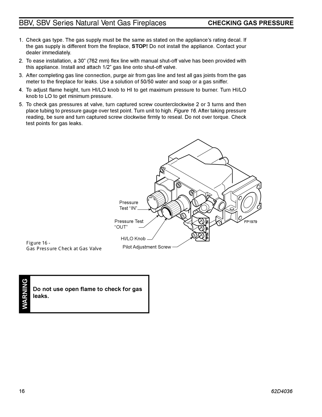 Monessen Hearth SBV500, SBV400, BBV400 operating instructions Do not use open flame to check for gas, Leaks 