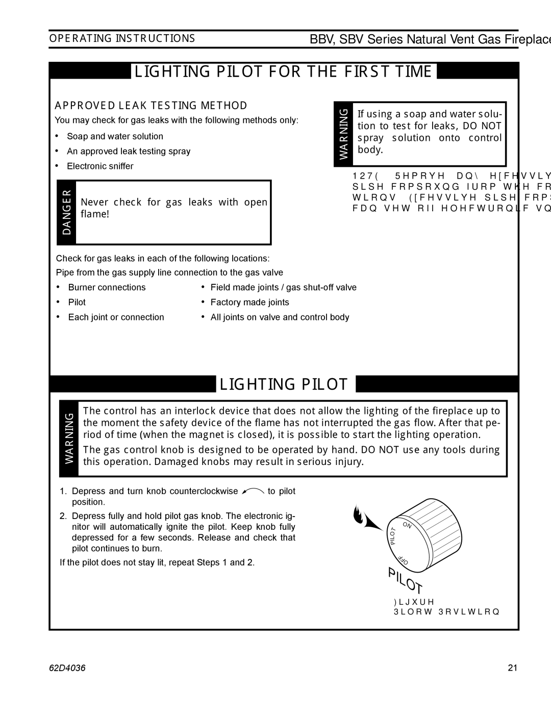 Monessen Hearth SBV400, SBV500, BBV400 operating instructions Operating Instructions, Approved Leak Testing Method 