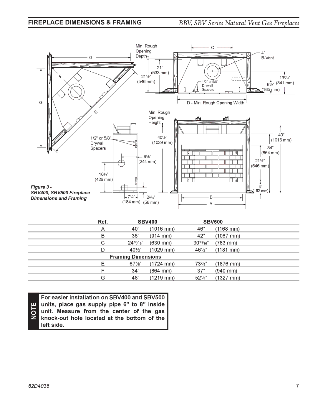 Monessen Hearth BBV400 operating instructions SBV400 SBV500 