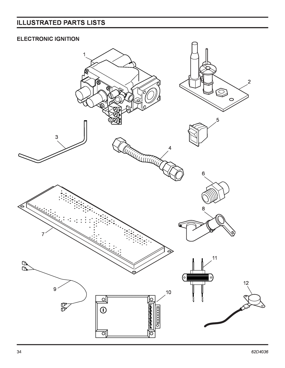 Monessen Hearth SBV500, SBV400, BBV400 manual Illustrated Parts Lists, Electronic Ignition, 1 3, 62D4036 