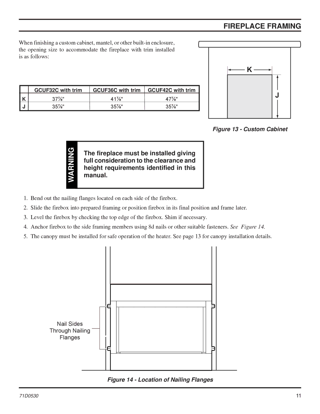 Monessen Hearth GCUF Series, GRUF Series dimensions Custom Cabinet 