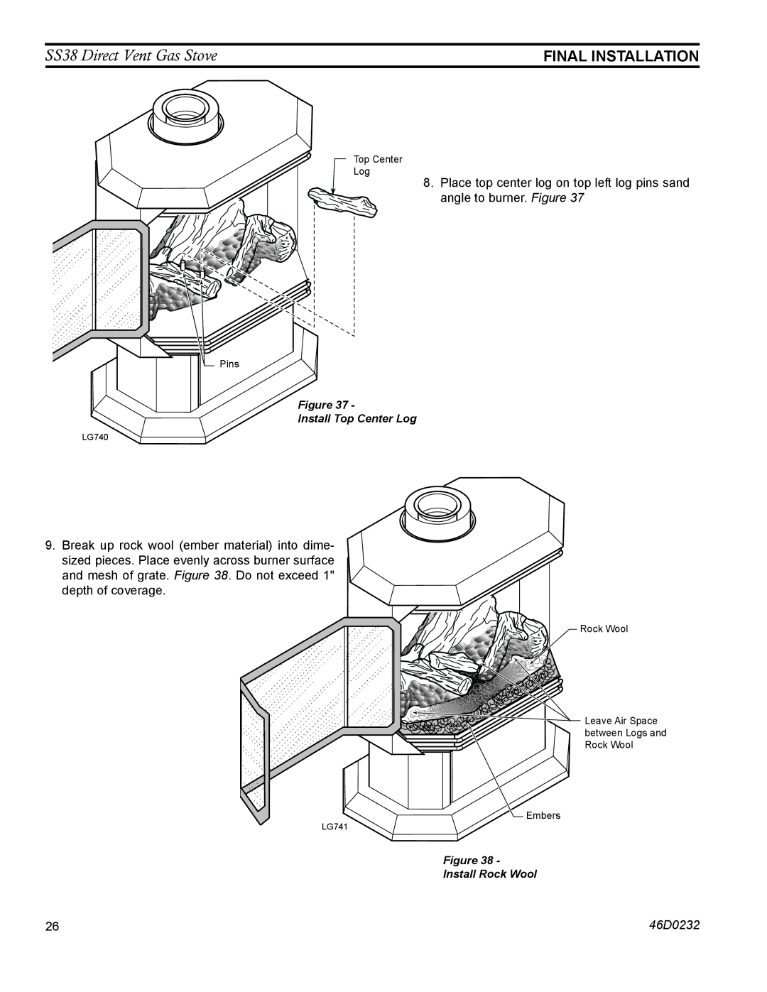 Monessen Hearth SS38 operating instructions Install Rock Wool 