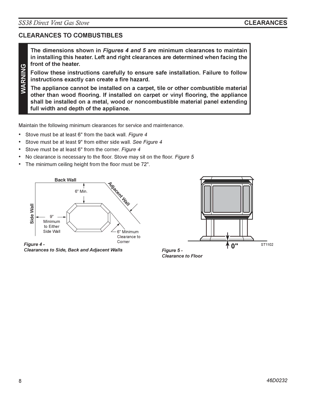 Monessen Hearth SS38 Clearances to combustibles, Front of the heater, Instructions exactly can create a fire hazard 