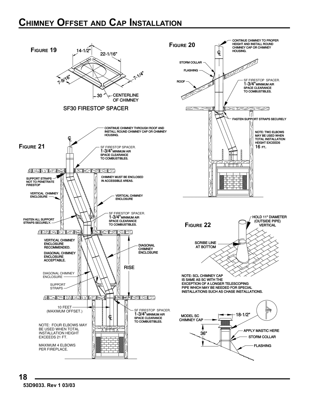 Monessen Hearth SWB400I instruction manual Chimney Offset and CAP Installation, SF30 Firestop Spacer 