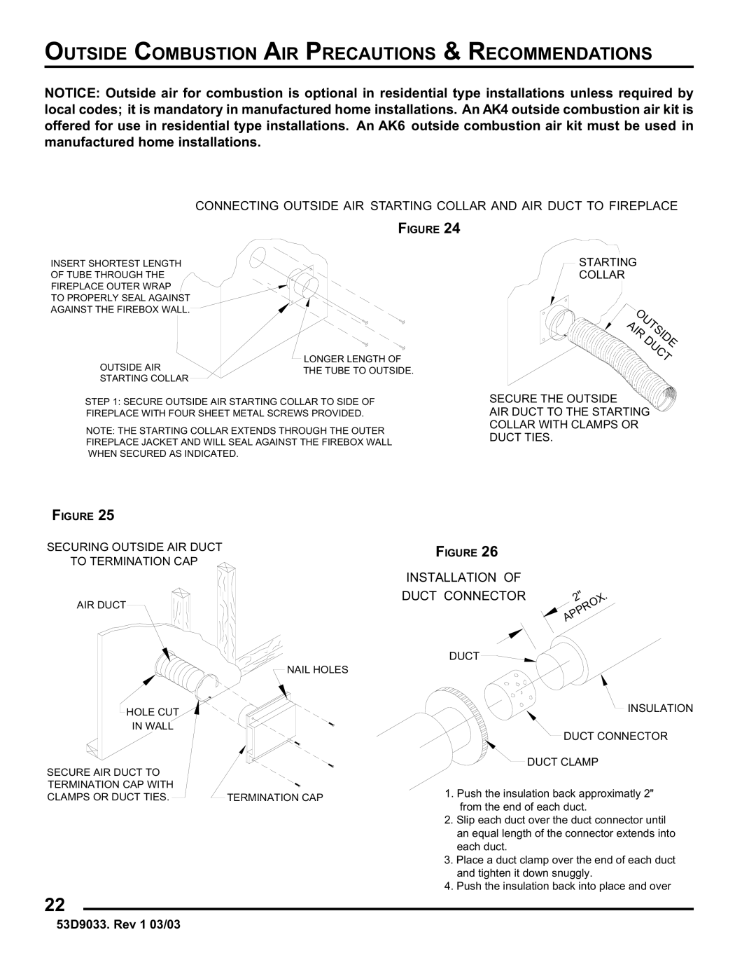 Monessen Hearth SWB400I instruction manual Outside Combustion AIR Precautions & Recommendations, Air 